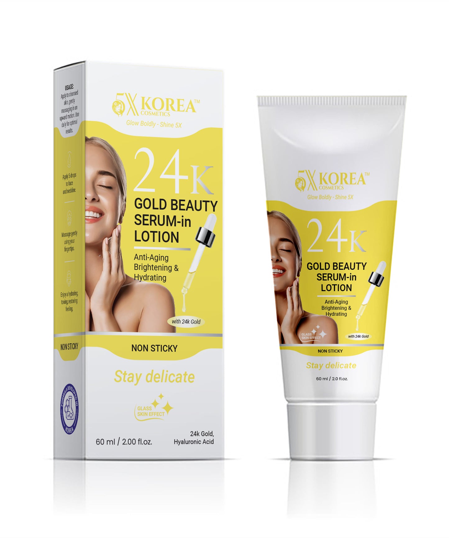 5X Korea 24K Gold Serum in Lotion anti-aging brightening hydrating skincare product with gold particles