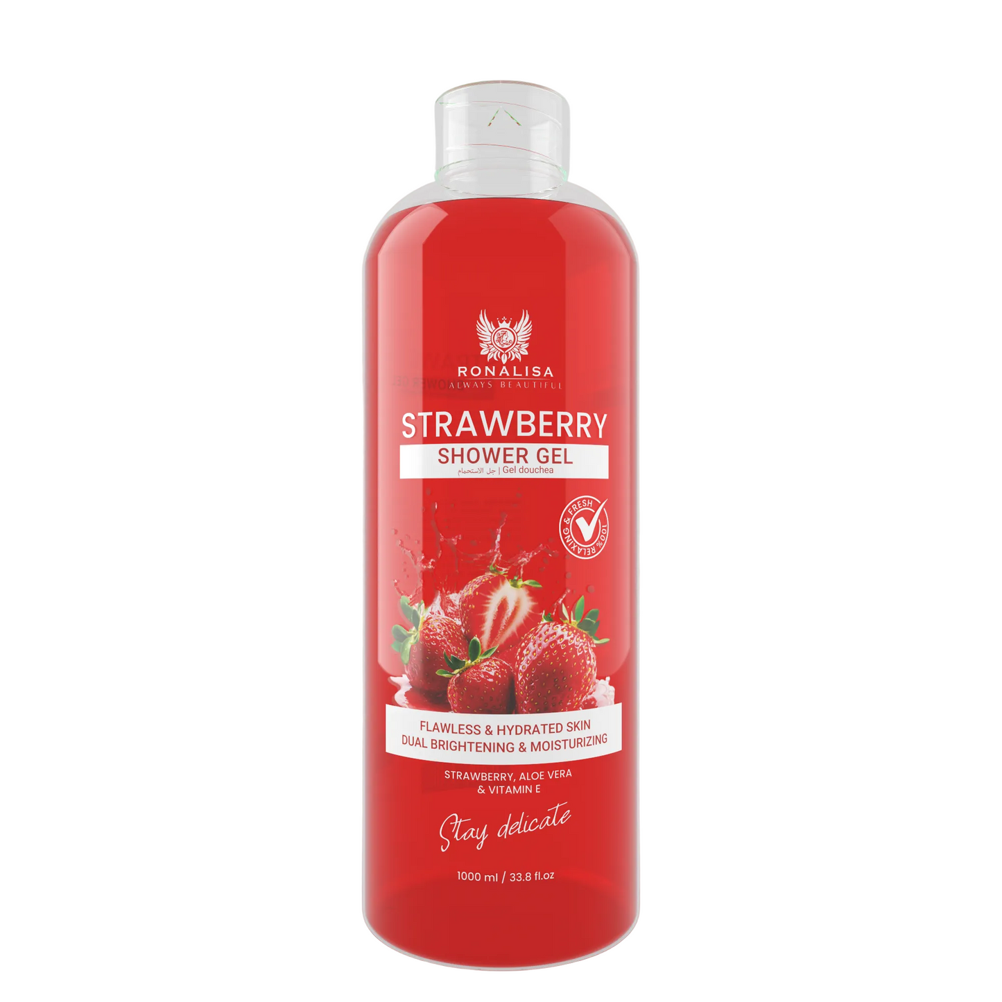 Ronalisa Strawberry Shower Gel — a fruity, hydrating formula that cleanses, nourishes, and revitalizes your skin