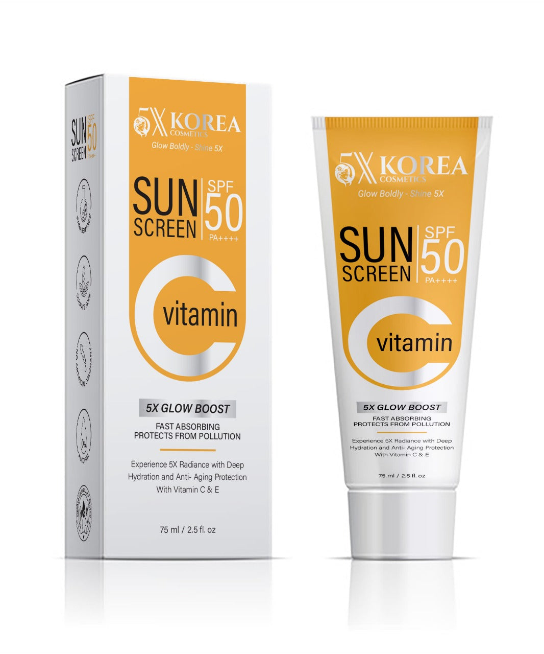Daily sun protection meets skincare — 5X Korea SPF 50 Sunscreen with Vitamin C & E protects against harmful UV rays while brightening and nourishing your skin.