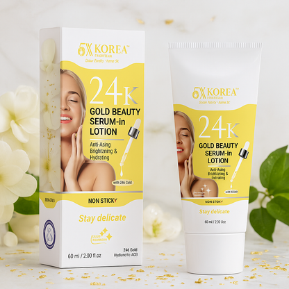 24k gold infused skincare with hyaluronic acid, aloe vera and green tea for hydration and radiance