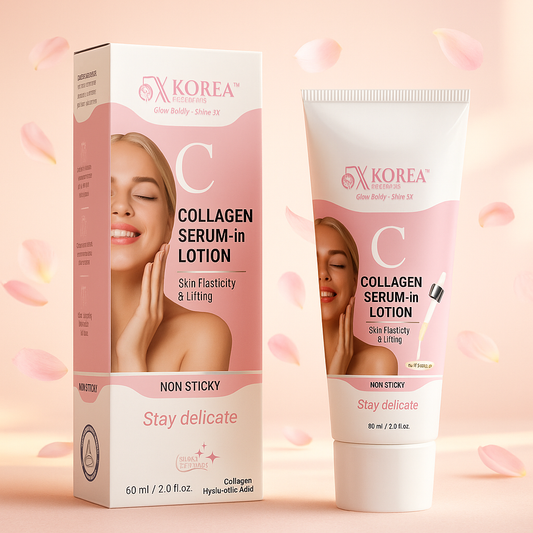 5X Korea Collagen Serum in Lotion for skin elasticity and lifting, hydrating anti-aging face lotion with collagen and hyaluronic acid, non-sticky formula