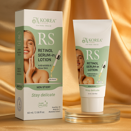 5X Korea Retinol Serum in Lotion — a powerful anti-aging formula designed to smooth wrinkles, improve texture, and restore youthful radiance.