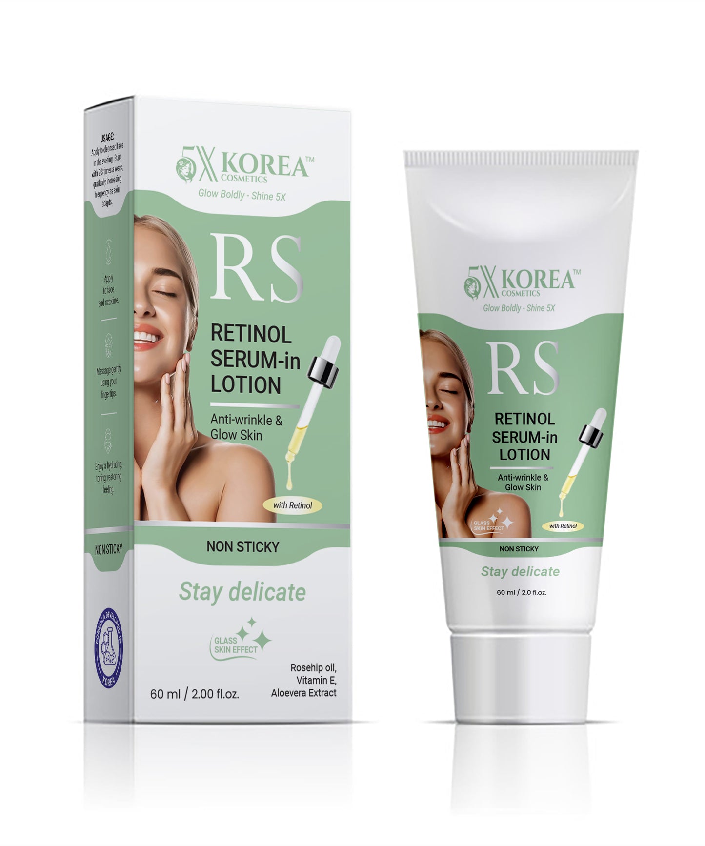 5X Korea Retinol Serum in Lotion — a powerful anti-aging formula designed to smooth wrinkles, improve texture, and restore youthful radiance.