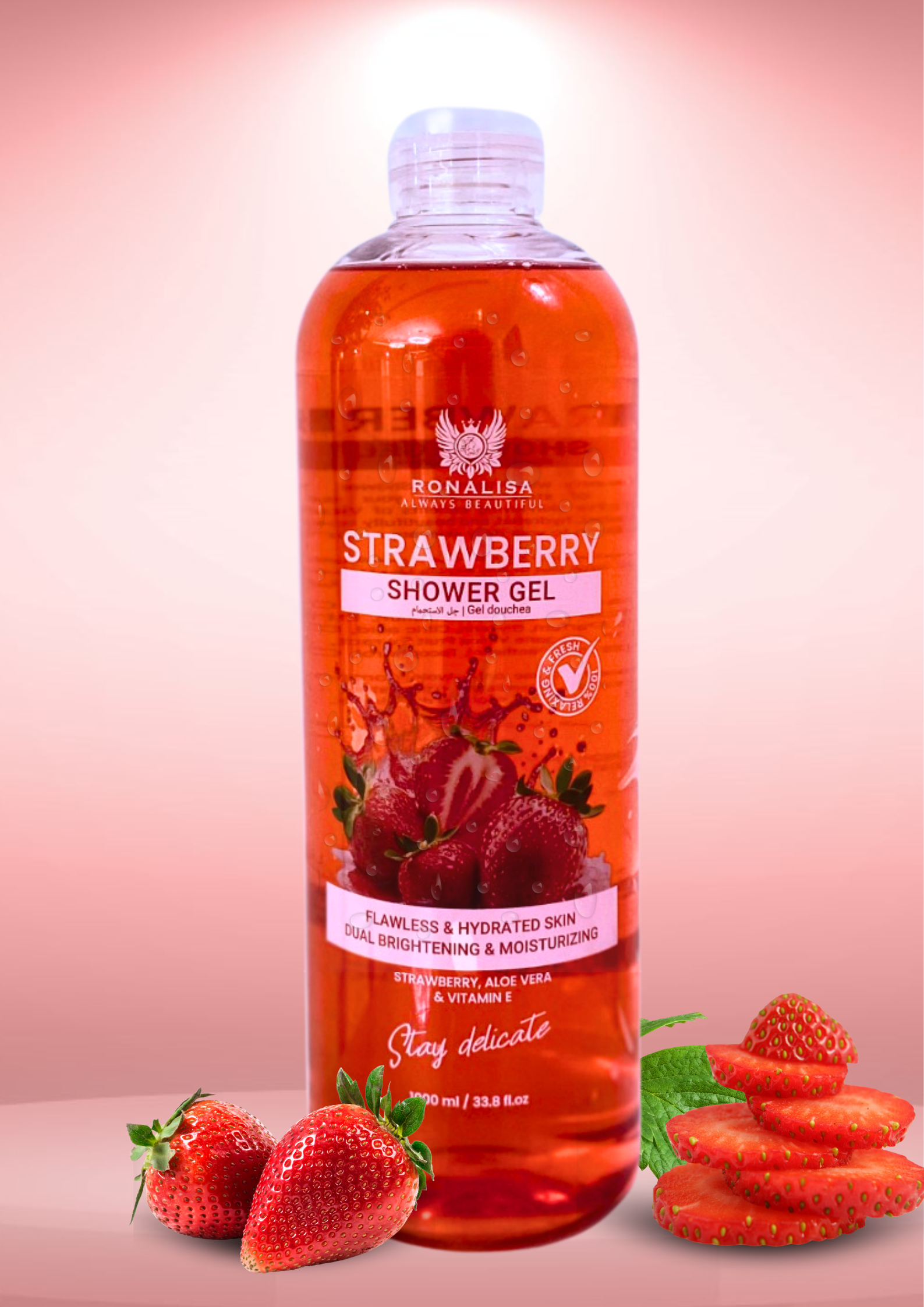 Ronalisa Strawberry Shower Gel — a fruity, hydrating formula that cleanses, nourishes, and revitalizes your skin