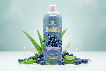 Blueberry shower gel scrub bottle with Aloe, Panthenol & Vitamin E