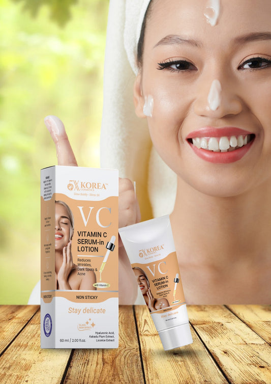 Clear, brighten, and rejuvenate your skin with 5X Korea VC Vitamin C Serum in Lotion — a multi-action formula designed to target acne, wrinkles, and dark spots for a smooth, radiant complexion